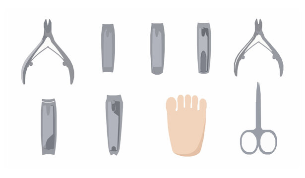 Nail clipper vector set with metal travel and toenail clippers flat personal care illustration