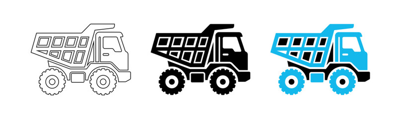 Heavy Duty Mining Dump Truck Icon Set for Construction and Industrial Transport Design © Graphicdsrv