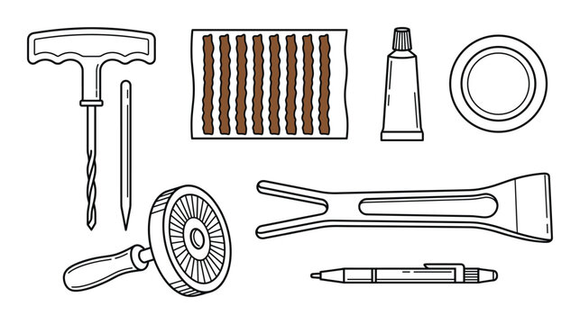 Tire repair kit outline drawing needle tool tire puncture plugger patch kit sealant tool