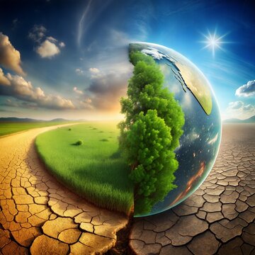Green earth and desert transformation for ecology concept.