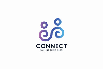 Naklejka premium Abstract One Line People Logo Representing Connection, Technology, and Communication