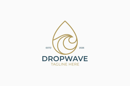 Golden Water Droplet Wave Logo for Beach Resort, Spa, and Fashion Brand Symbolizing Purity and Elegance