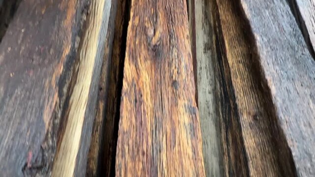 Close up of reclaimed oak boards mushroom boards