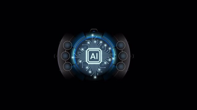 4K Transparent HUD AI Orchestrator. Central AI Agent with Circular Swarm Nodes for Multi-Agent Systems (Alpha Channel)