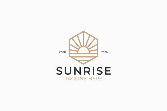 Sunrise Logo with Golden Hexagon Symbol Representing Growth and New Beginnings