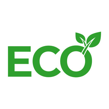 Green vector of the word 'eco' with a sprouting leaf emphasizing ecological awareness