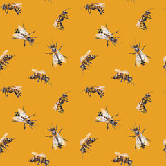 Fototapeta premium Honey bees for the seamless pattern for textiles or wrapping paper.