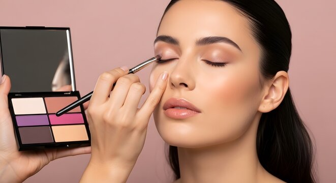 Woman applying eyeshadow a beauty and makeup tutorial scene