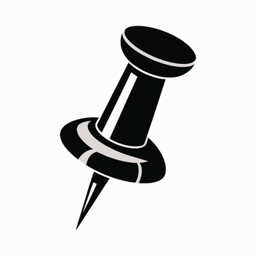 Office Stationery Black Pushpin Icon in Bold Style Vector