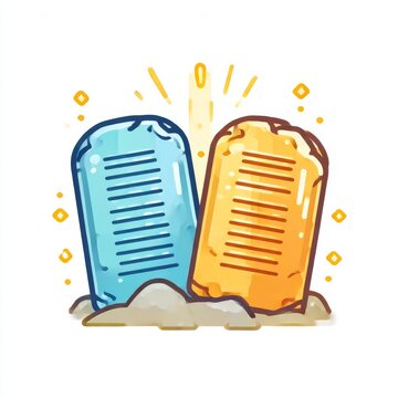 Colorful stone tablets icon showing ten commandments tablets with glow for religious app emblem and educational graphic design