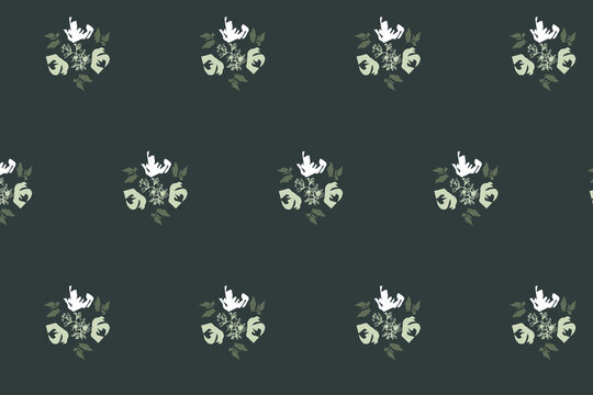 Spring garden floral seamless background in soft decorative aesthetic with midnight teal and white dainty floral sprigs for wallpaper and wrapping paper