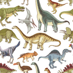 Dinosaurs hand drawn seamless pattern © Marina Gorskaya