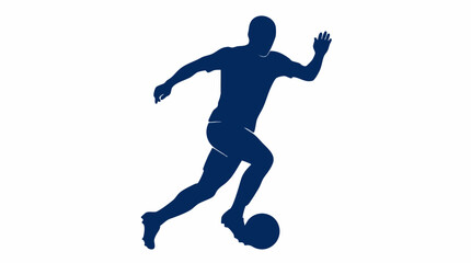 Obraz premium Soccer player dribbling ball, dark blue silhouette on white background