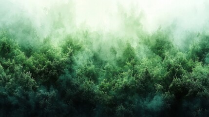 Fototapeta premium Misty Green Forest Canopy With Soft Sunlight Breaking Through Lush Foliage