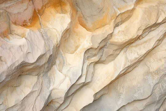 Rock formations show textures and colors at the limestone quarry during daylight in an outdoor setting