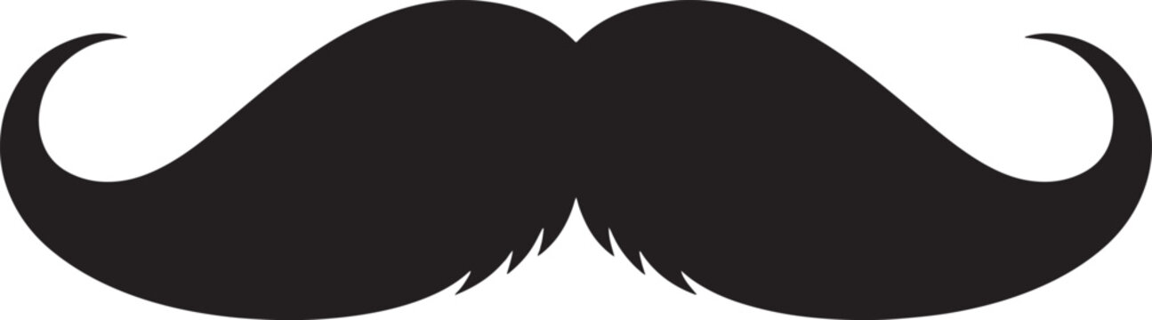 Classic black mustache vector illustration on transparent background.