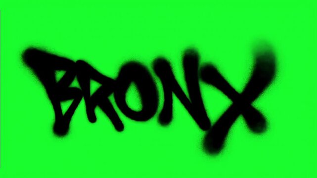 Bronx City Text Written in Urban Graffiti Tag Style with Heavy Black Spray Paint Texture Isolated on Chroma Key Green Screen Background 4K Video Footage