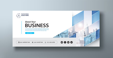 Corporate web banner mockup, a social media template for branding and a cover header background