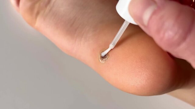 Plantar wart treatment with salicylic acid low angle view