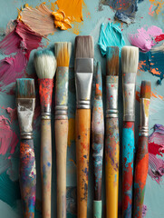Fototapeta premium Artistic tools come alive with vibrant colors and textures for every creative project Generative AI