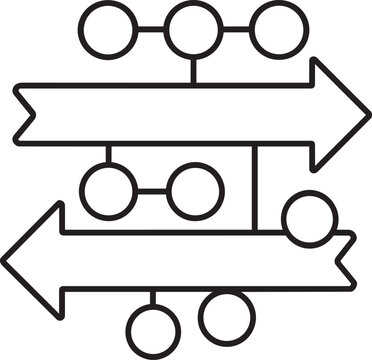 Three parallel forward arrows with nodes representing alternative business roadmap choices and strategic direction options vector