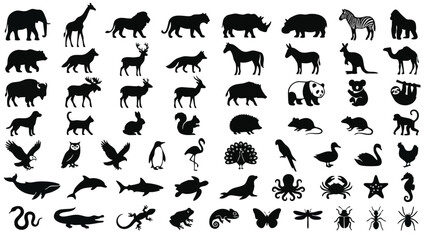 Obraz premium vector silhouettes of animals, set of vector silhouettes of animals,