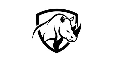 Black and white rhino silhouette inside shield design concept © UDIN BADEG