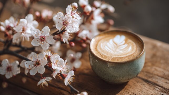 Spring flowers and cappuccino