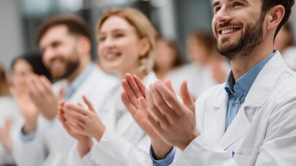 Obraz premium People applauding in white coats