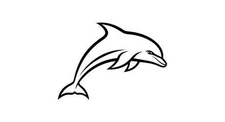 Black and white vector illustration of a dolphin leaping against white background © UDIN BADEG