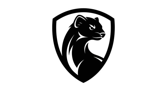 Black and white weasel logo design on shield vector illustration