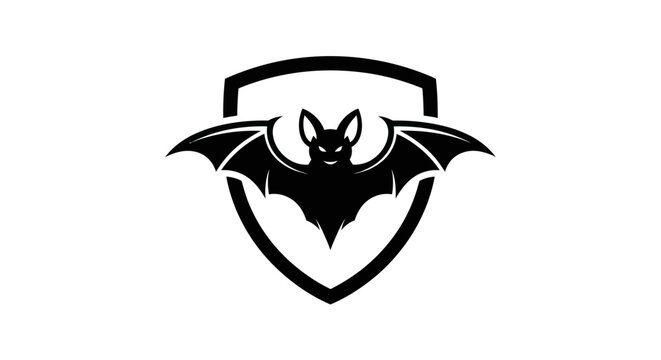 Black bat emblem on shield isolated on white background symbol