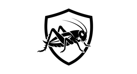 Black cricket insect inside shield emblem vector illustration isolated © UDIN BADEG