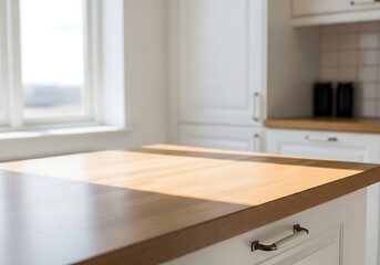 Fototapeta premium A kitchen island with a wooden countertop