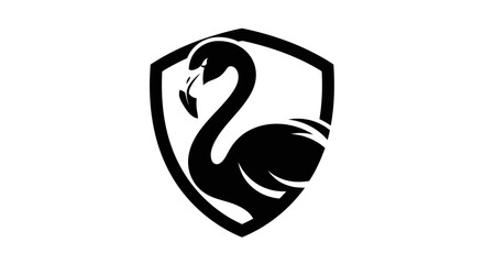 Black flamingo silhouette emblem on white background for branding © UDIN BADEG