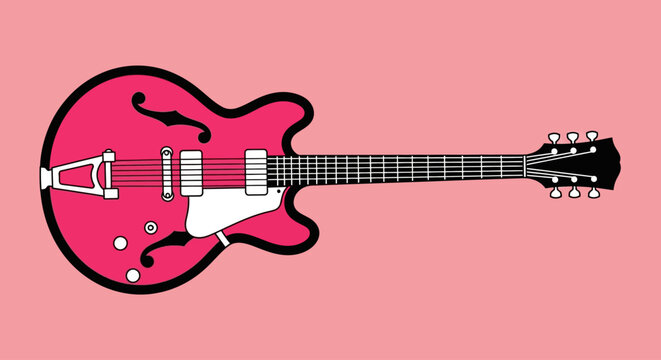 A stylish pink electric guitar with a bold black outline, perfect for music lovers and artists