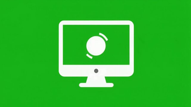 Stylized white computer monitor displaying a spinning loading icon on a vibrant green background, representing digital processing.