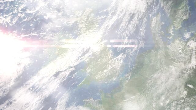 Earth zoom in from space and focus on Oldham, England, North West England, Great Britain. Background for travel intro or blog. Satellite view. 3D style Animation. Images from NASA.