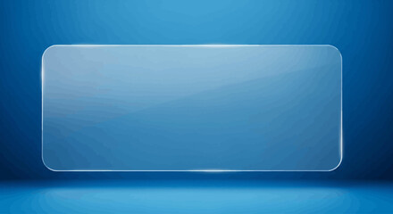 Clear glass rectangle with soft blue background and subtle lighting