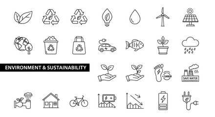Environment and Sustainability Icons Renewable Energy, Recycling, and Nature