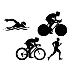 Obraz premium Triathlon Sport Silhouettes: Swimming, Cycling, Running Icons