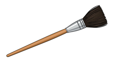 Fototapeta premium Simple illustration of a traditional wooden artists paintbrush with dark bristles used for painting and creative art.