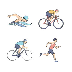 Naklejka premium Triathlon Sports Icons: Swimming, Cycling, Running - Active Lifestyle Vector Art