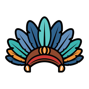 Colorful Native American Feather Headdress Icon, Tribal Warbonnet Symbol
