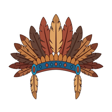 Native American Headdress with Feathers and Beaded Band, Tribal Headwear