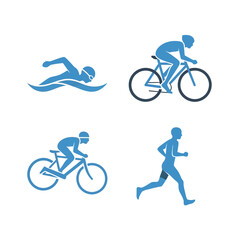Fototapeta premium Triathlon Icons: Swimming, Cycling, Running Silhouettes - Blue Vector Graphics