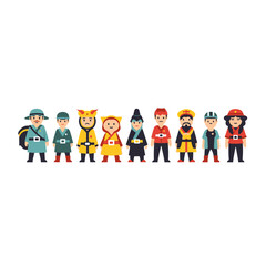 Fototapeta premium Diverse Pixel Art Characters in Traditional and Modern Outfits