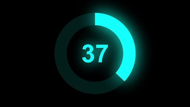 Abstract numerical counting from 0 to 37. Countdown timer from 0 to 37 seconds real time. Modern flat design of countdown animation. Circular progress bar.