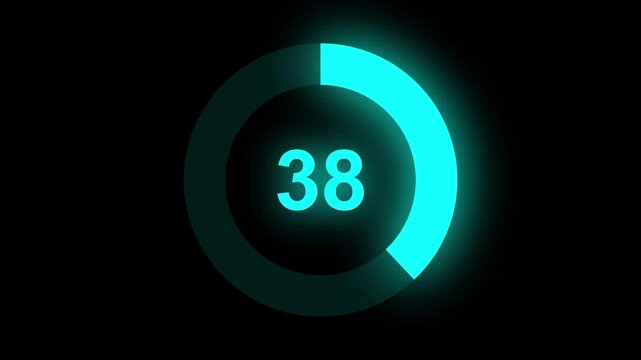 Abstract numerical counting from 0 to 38. Countdown timer from 0 to 38 seconds real time. Modern flat design of countdown animation. Circular progress bar.