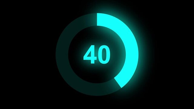 Abstract numerical counting from 0 to 40. Countdown timer from 0 to 40 seconds real time. Modern flat design of countdown animation. Circular progress bar.